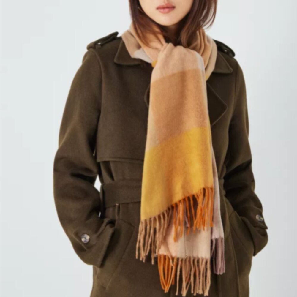 JOHN LEWIS Block Check Cashmink Fringe Scarf Made in Germany